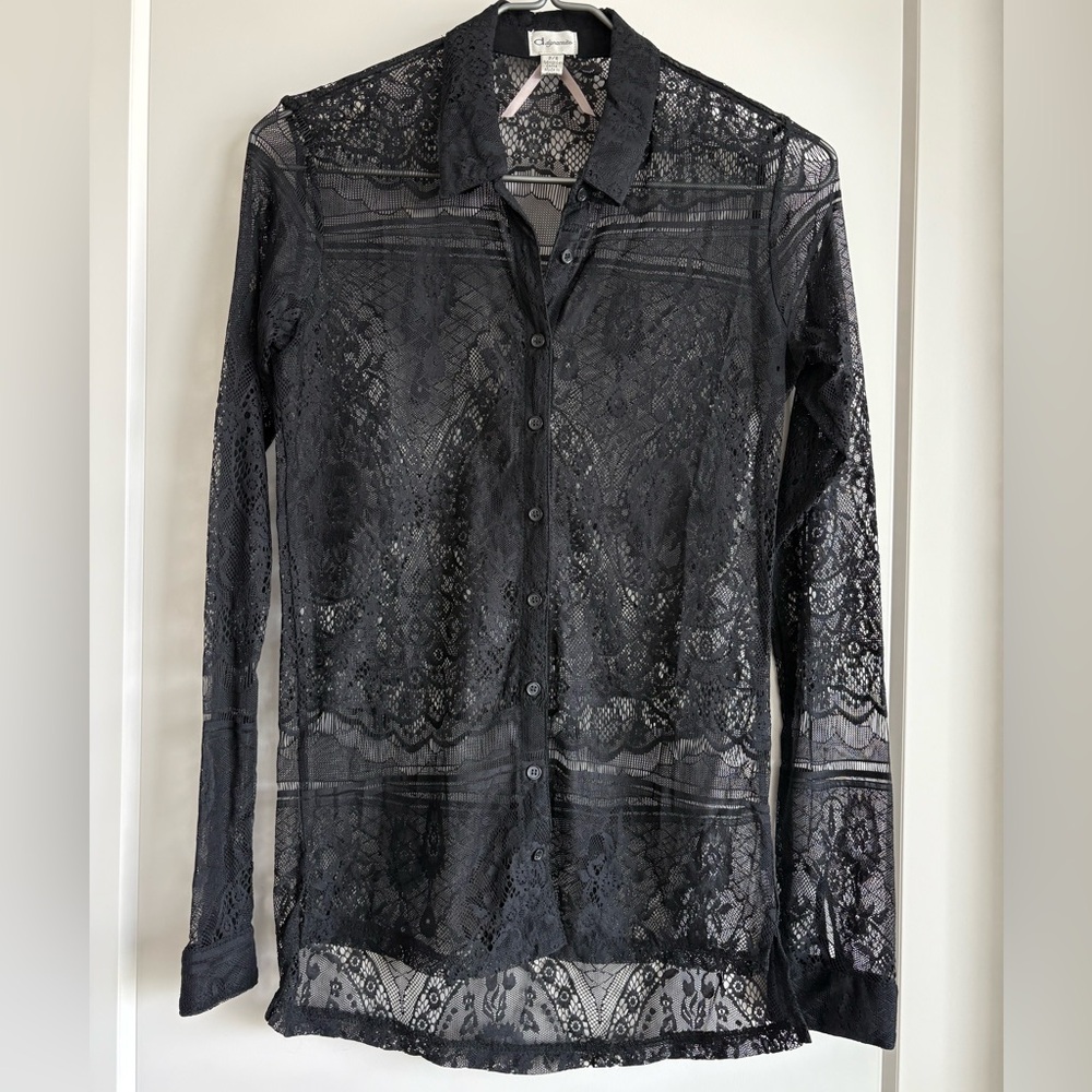 Dynamite Black Lace Long Sleeve Button Down Shirt